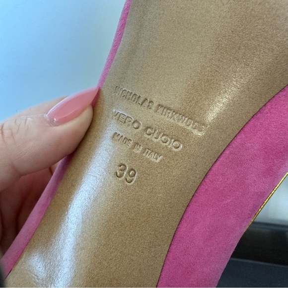 Nicholas Kirkwood pink, blue & gold suede peep toe platform heels – IT 39 (US 8) - Picture 8 of 8